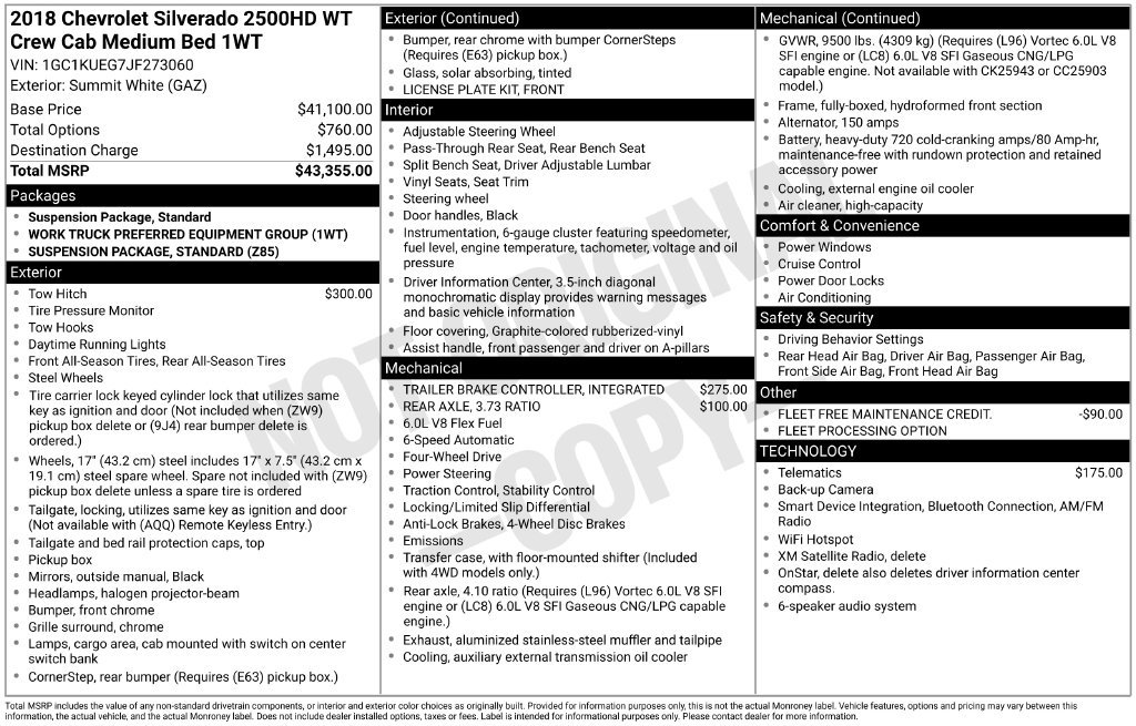 Used 2018 Chevrolet Silverado 2500 W/T AWD/4WD image 7