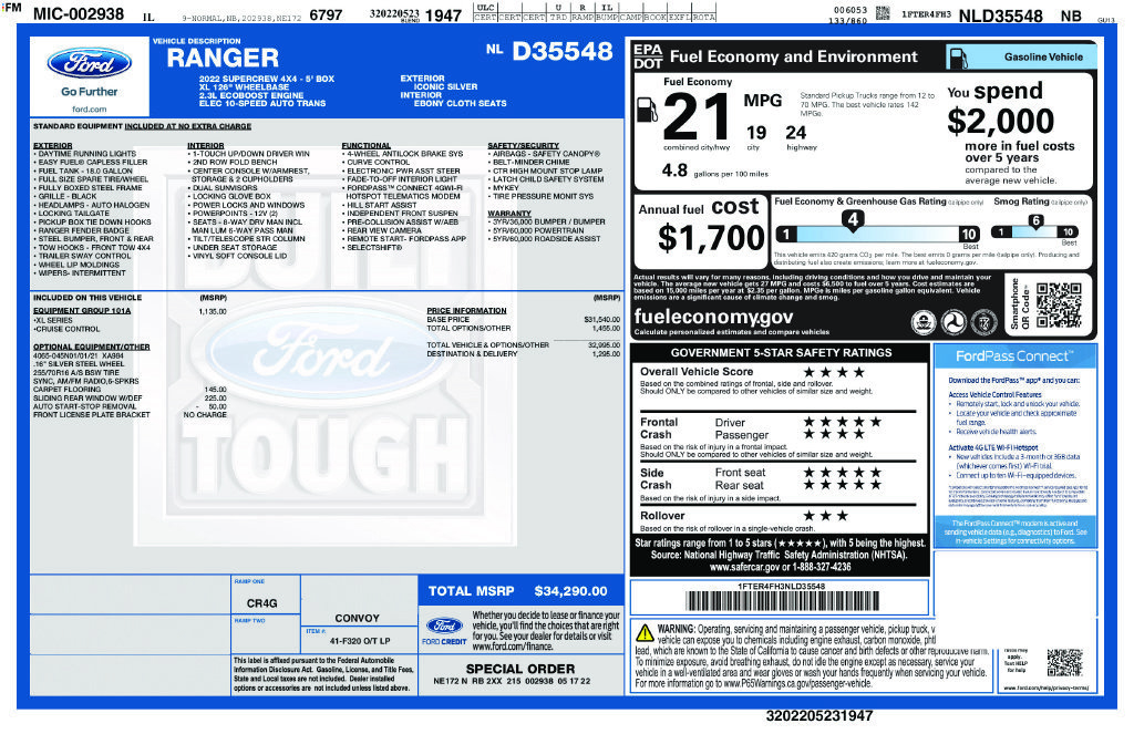 Used 2022 Ford Ranger XL w/ Equipment Group 101A High AWD/4WD image 6