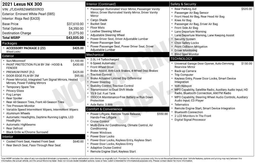Used 2021 Lexus NX 300 FWD w/ Accessory Package 2 image 15