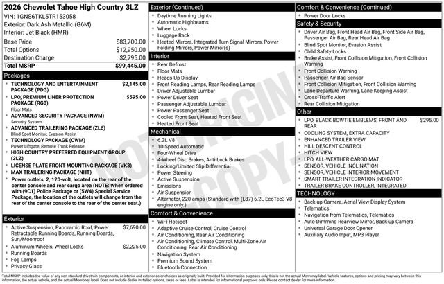 New 2026 Chevrolet Tahoe High Country AWD/4WD image 18