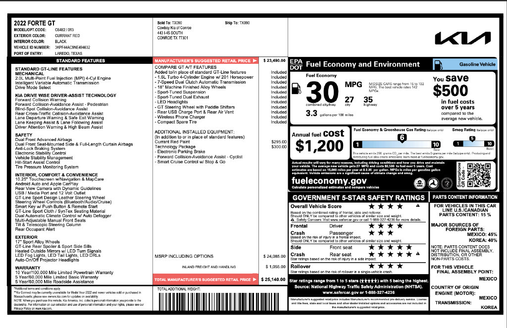 Used 2022 Kia Forte GT w/ GT Technology Package FWD image 3