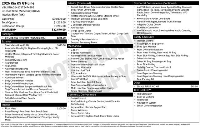 New 2026 Kia K5 GT-Line w/ GT-Line Red Interior Package AWD/4WD image 31