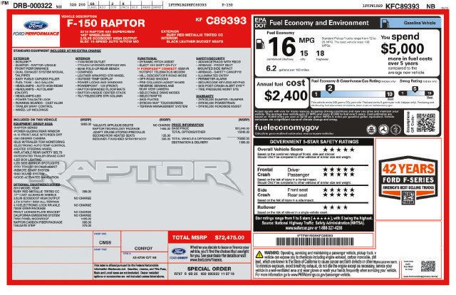 Certified 2019 Ford F150 Raptor w/ Equipment Group 802A Luxury AWD/4WD image 36