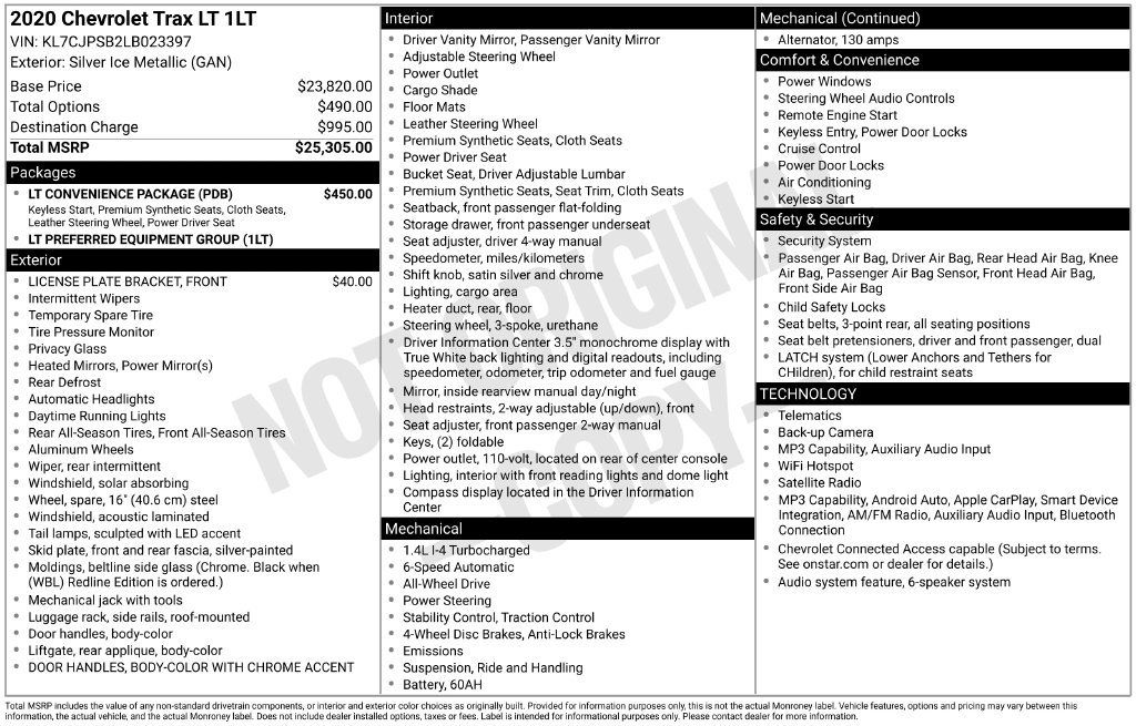 Used 2020 Chevrolet Trax LT w/ LT Convenience Package AWD/4WD image 2