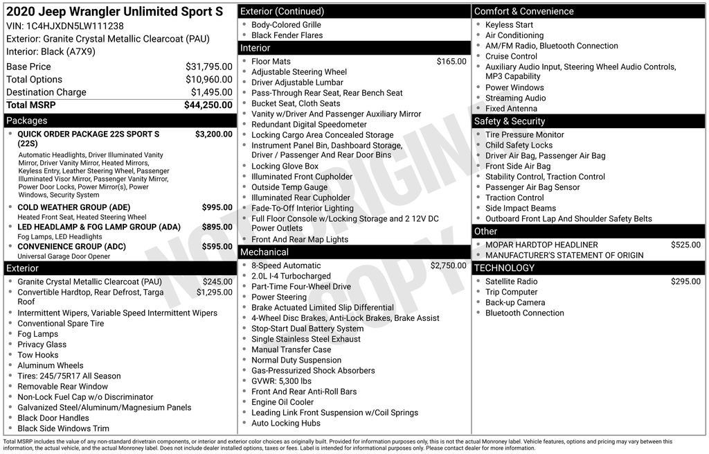 Used 2020 Jeep Wrangler Unlimited Sport S AWD/4WD image 35