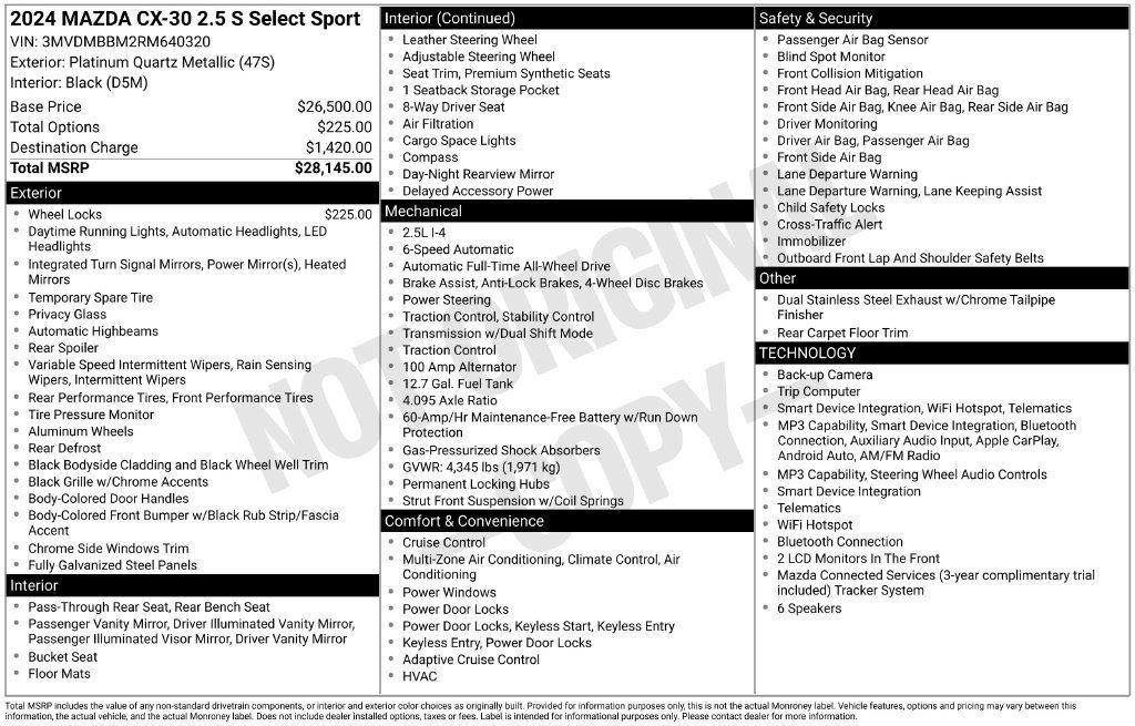Used 2024 MAZDA CX-30 AWD 2.5 S w/ Select Sport Pkg image 17
