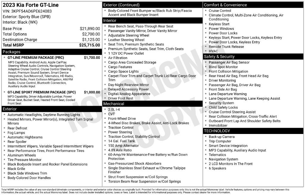 Certified 2023 Kia Forte GT-Line w/ GT-Line Premium Package FWD image 36
