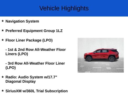 New 2025 Chevrolet Traverse High Country w/ LPO, Floor Liner Package image 2