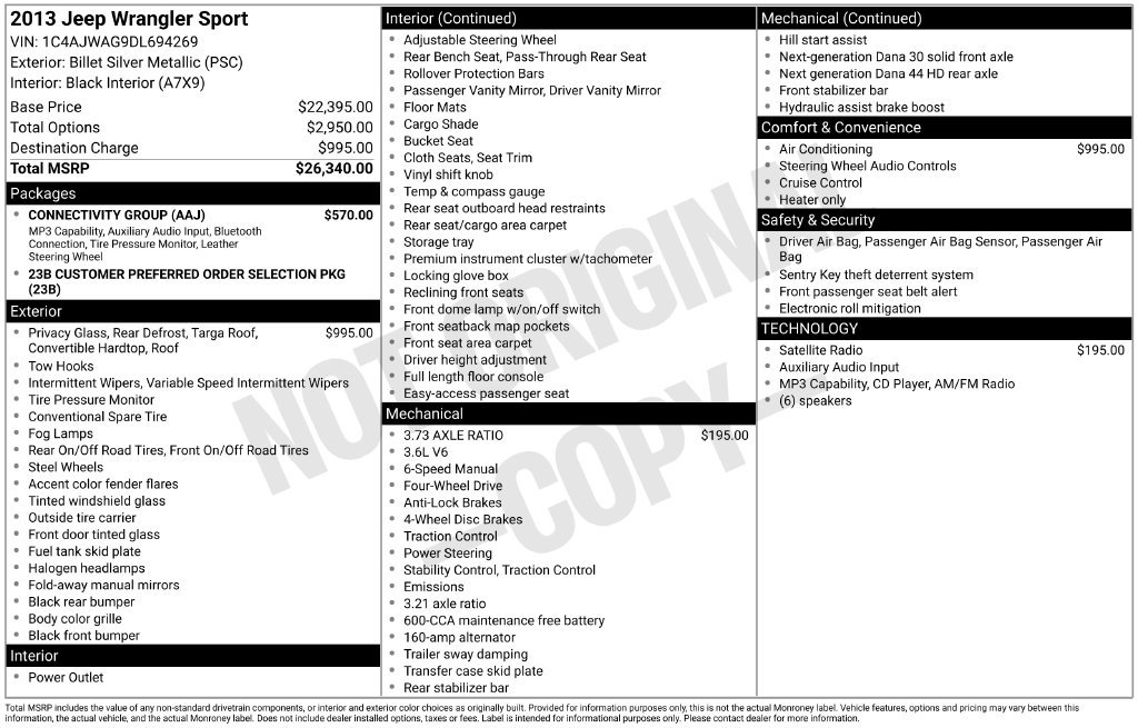 Used 2013 Jeep Wrangler Sport w/ Connectivity Group AWD/4WD image 6
