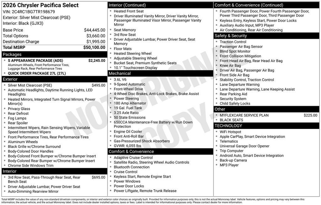 New 2026 Chrysler Pacifica Select w/ S Appearance Package FWD image 3