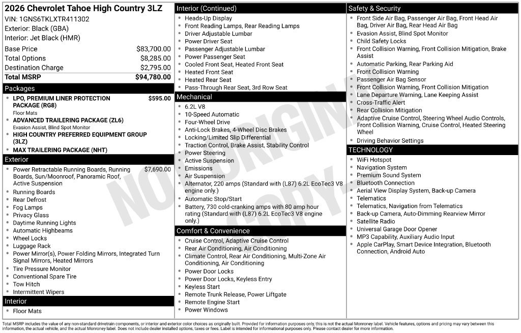New 2026 Chevrolet Tahoe High Country AWD/4WD image 35