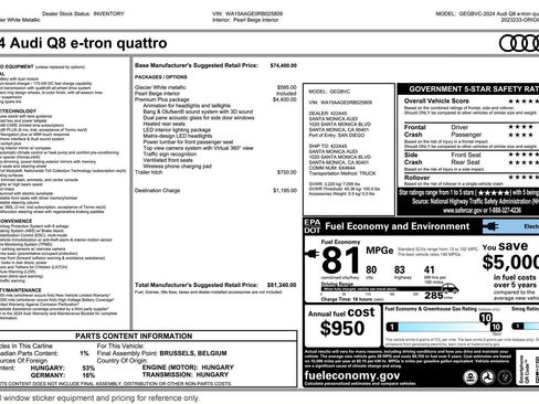 Used 2024 Audi Q8 e-tron Premium Plus w/ Premium Plus Package image 2