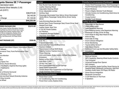 Used 2019 Toyota Sienna SE w/ SE Preferred Package AWD/4WD image 15