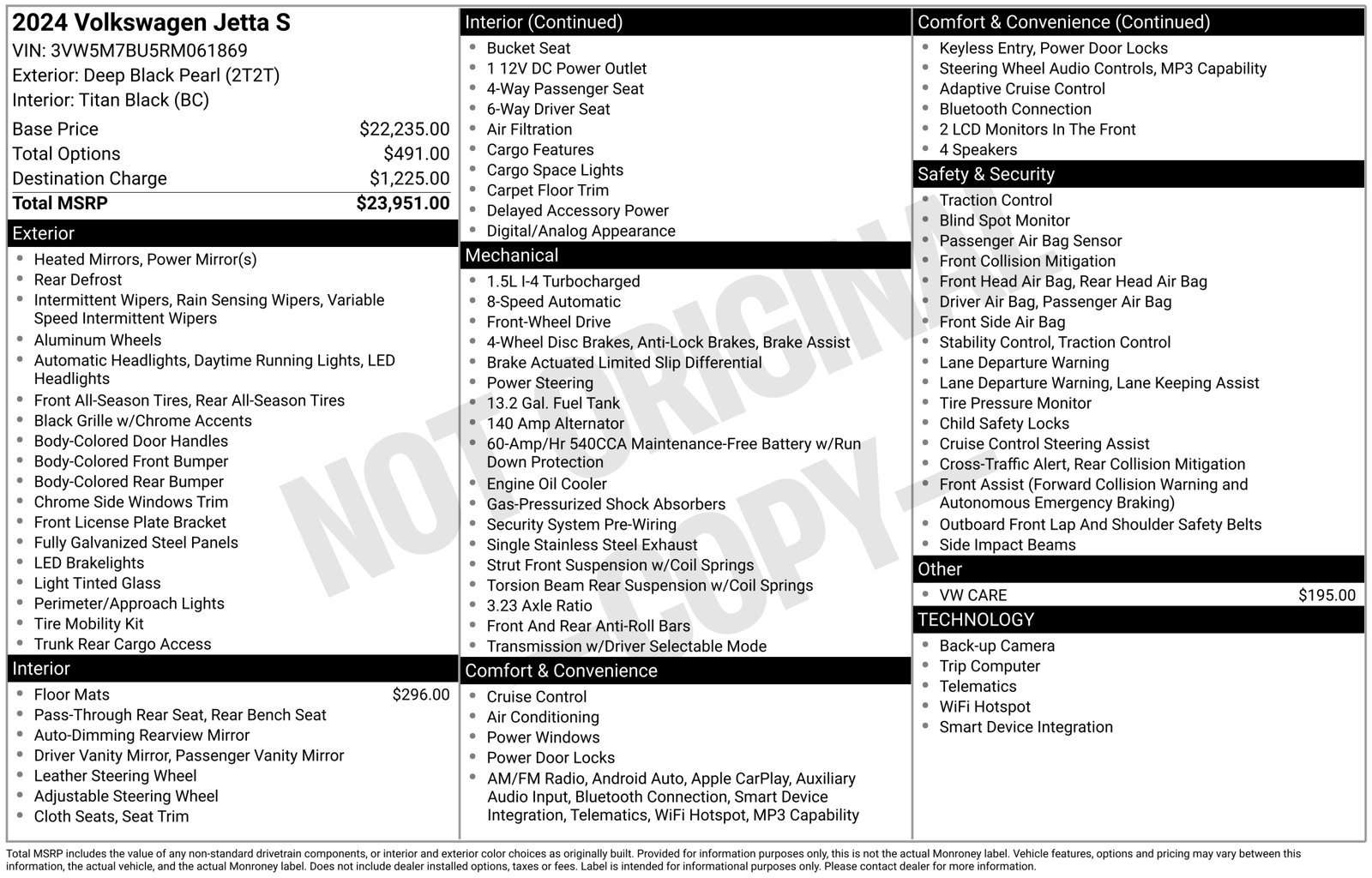 Certified 2024 Volkswagen Jetta S FWD image 70