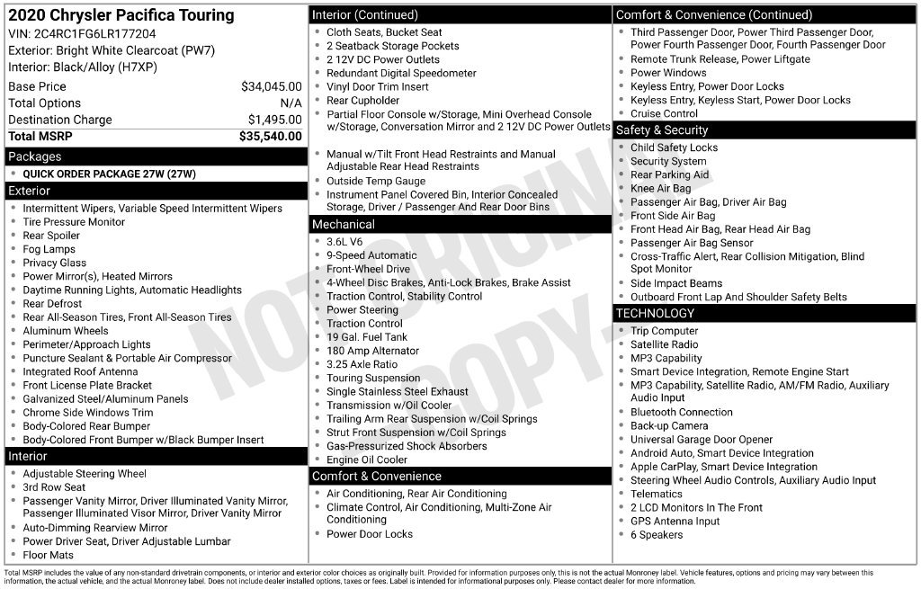 Used 2020 Chrysler Pacifica Touring FWD image 17