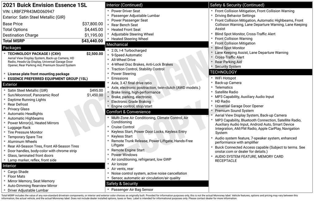 Used 2021 Buick Envision Essence w/ Technology Package I AWD/4WD image 3