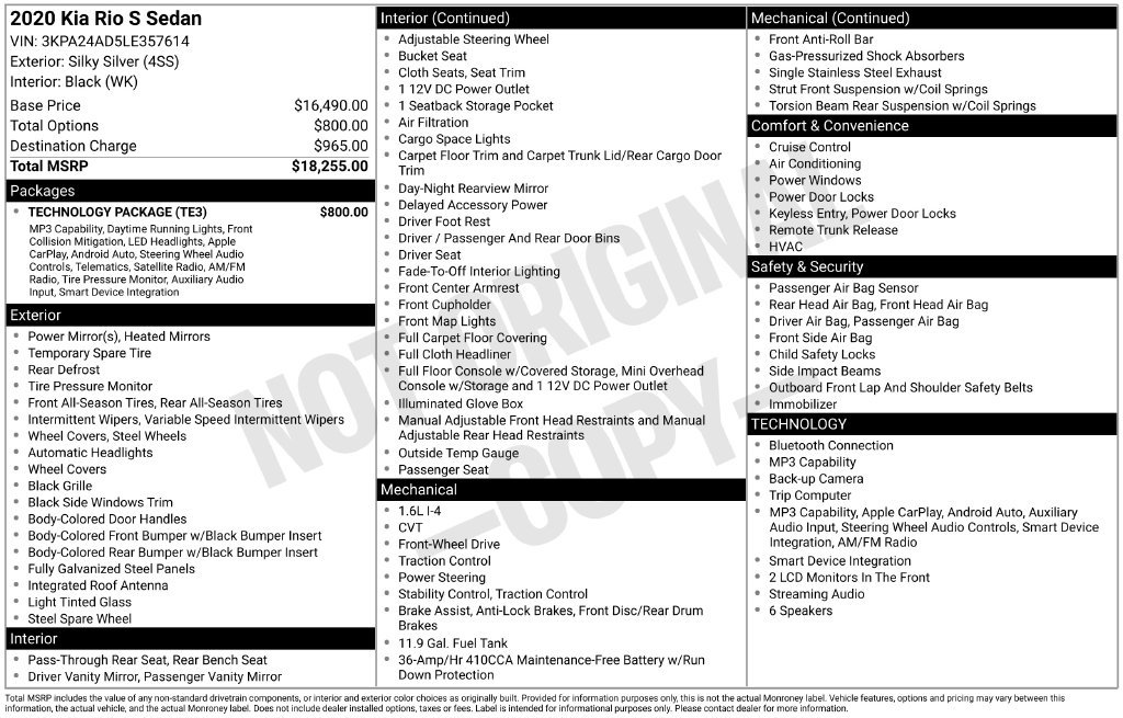 Used 2020 Kia Rio S w/ Technology Package FWD image 38