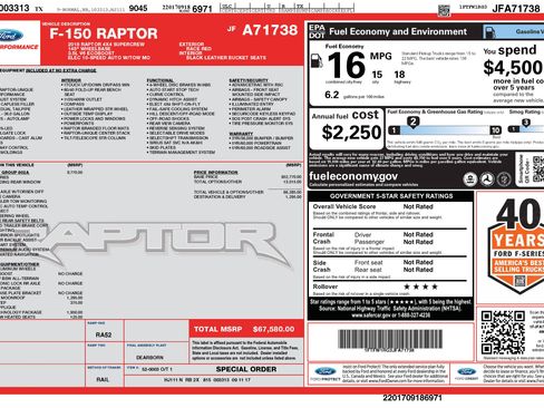 Used 2018 Ford F150 Raptor w/ Equipment Group 802A Luxury AWD/4WD image 3
