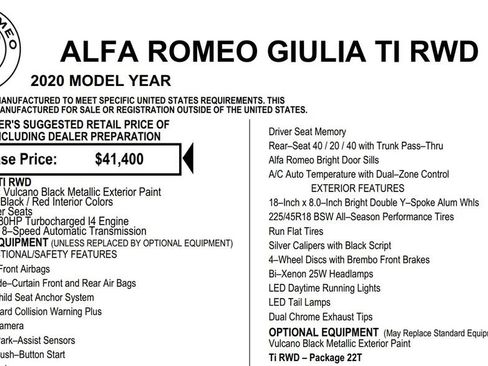 Used 2020 Alfa Romeo Giulia Ti w/ Active Blind Spot Package image 11