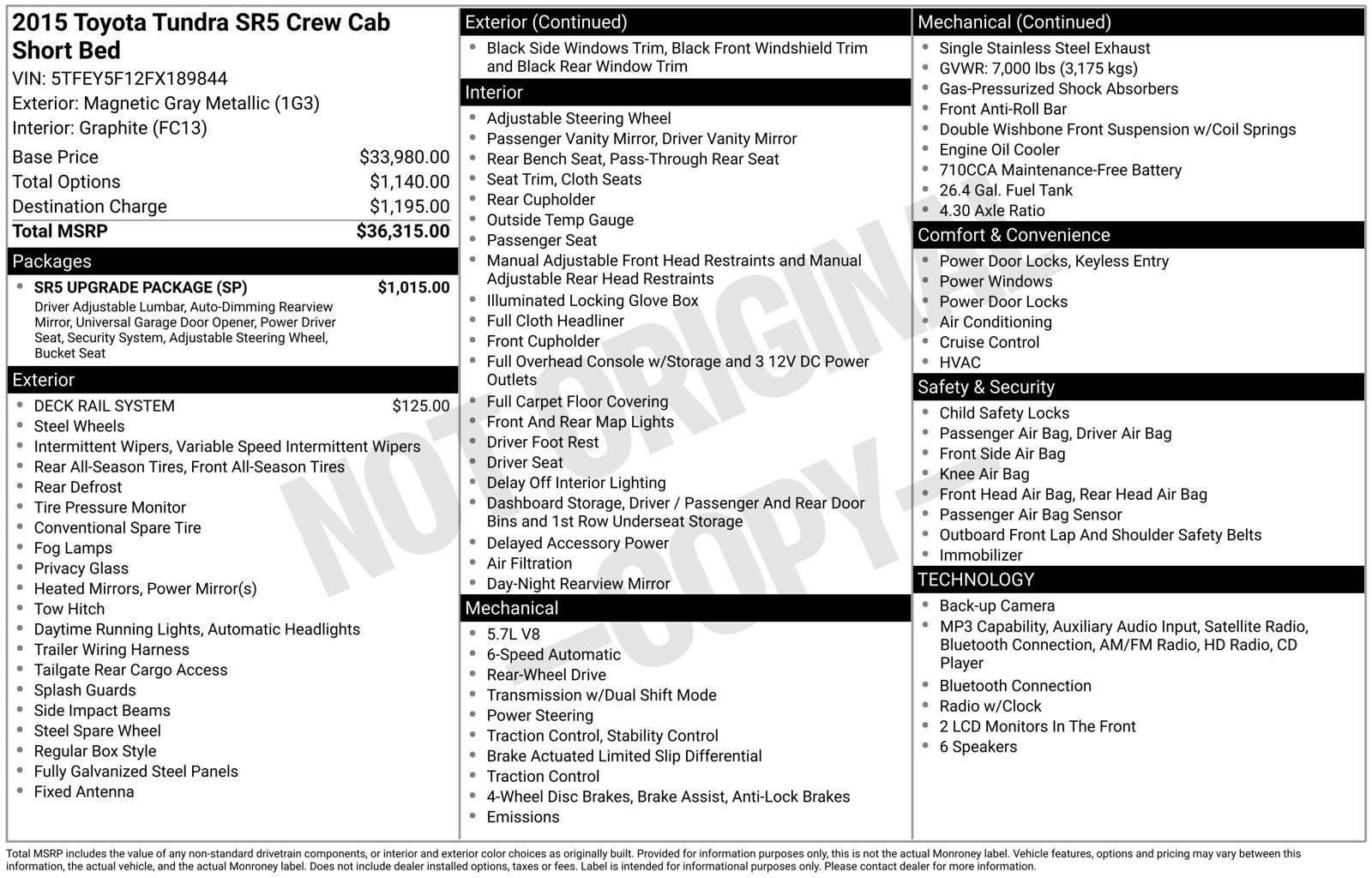 Used 2015 Toyota Tundra SR5 w/ SR5 Upgrade Package RWD image 3
