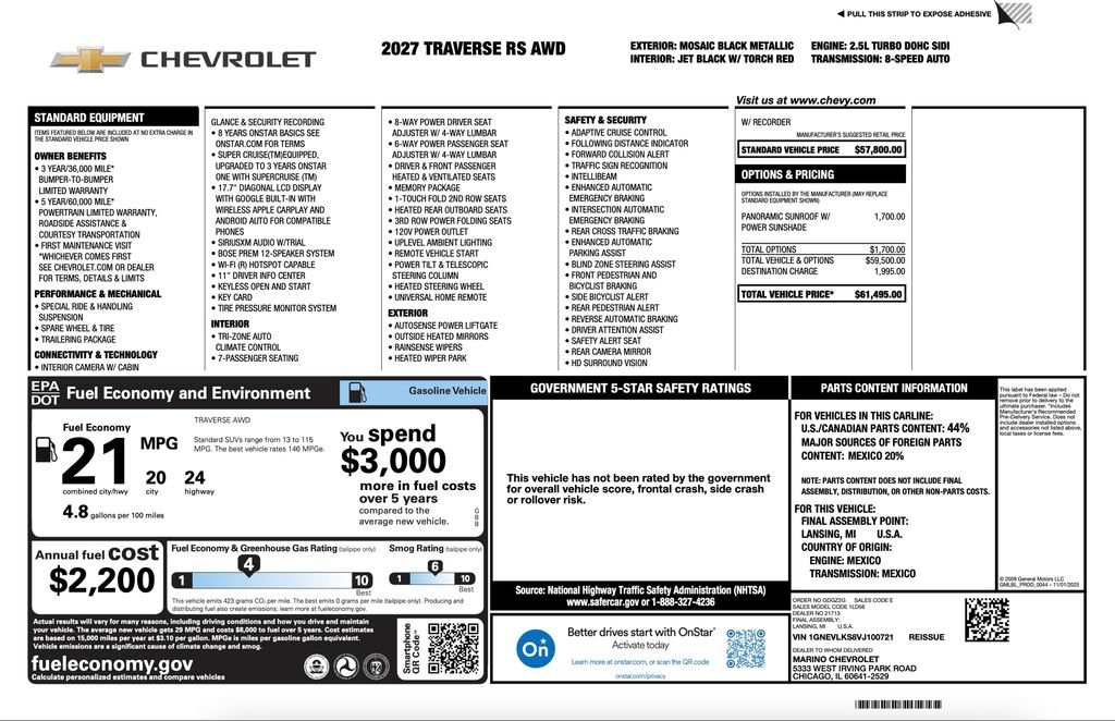 New 2027 Chevrolet Traverse RS AWD/4WD image 2