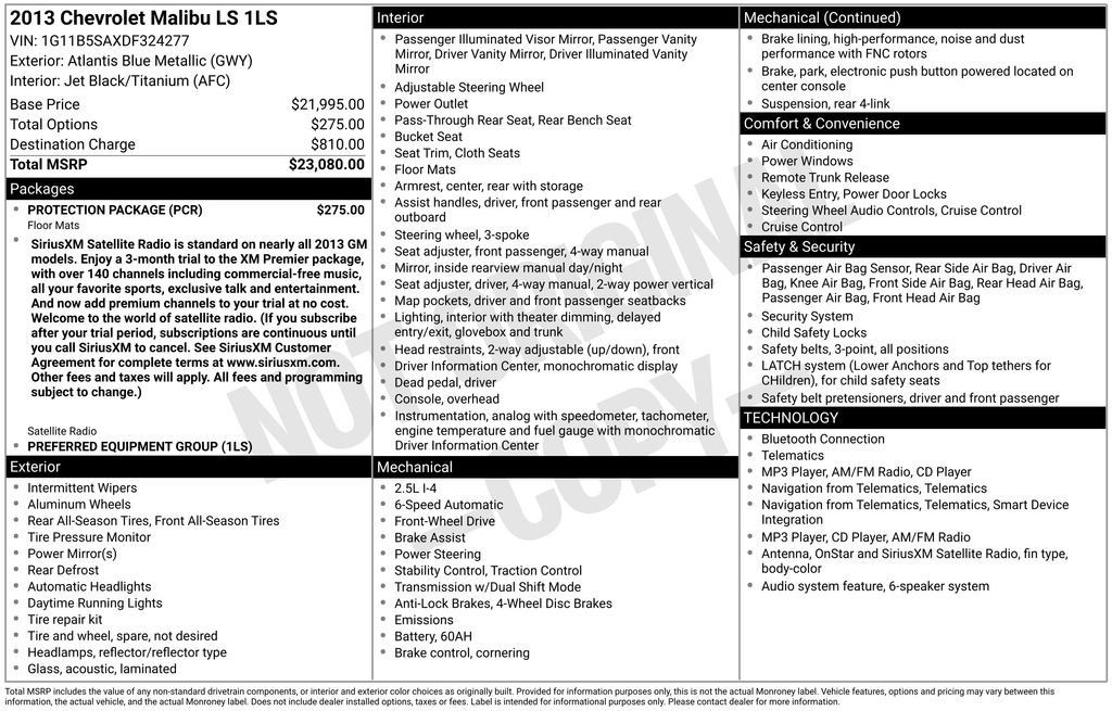 Used 2013 Chevrolet Malibu LS w/ Protection Package FWD image 15
