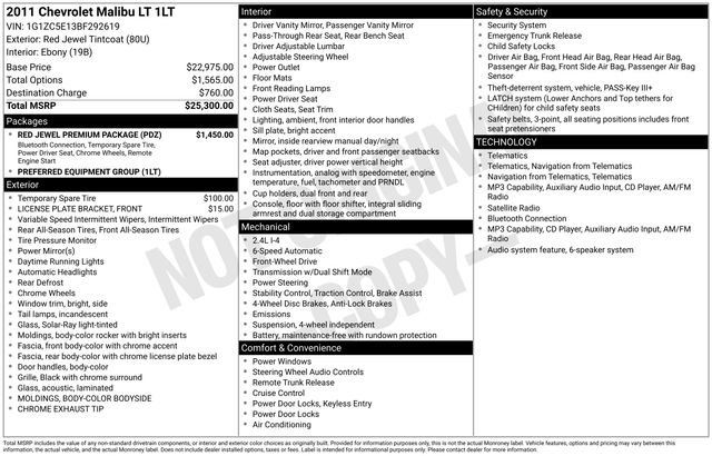 Used 2011 Chevrolet Malibu LT w/ Red Jewel Premium Package FWD image 15