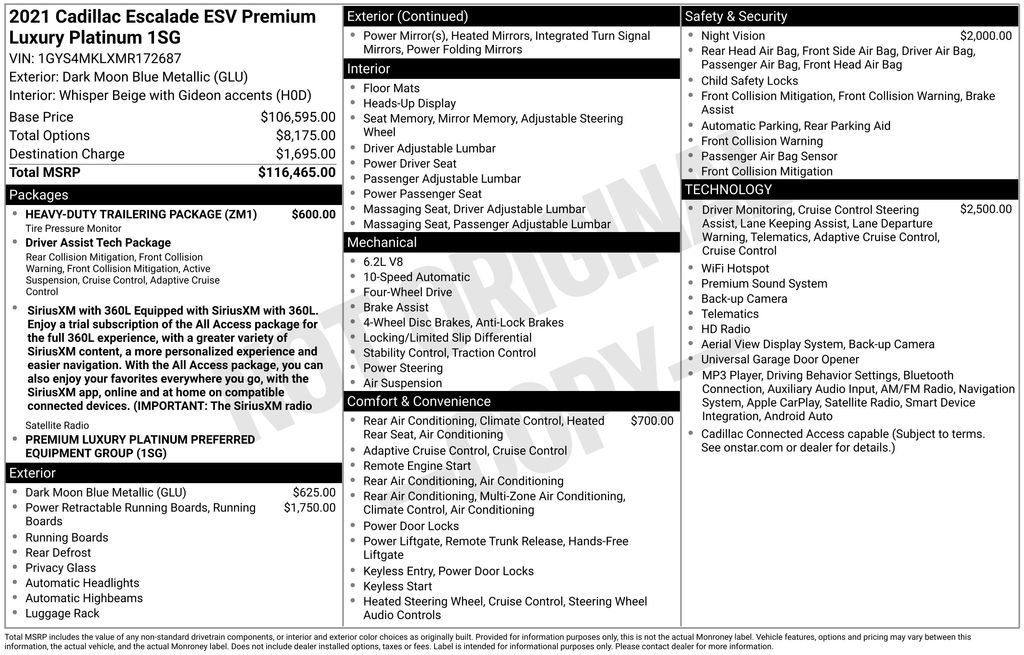 Used 2021 Cadillac Escalade ESV Premium Luxury Platinum w/ Heavy-Duty Trailer Package AWD/4WD image 45