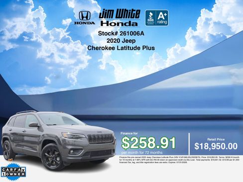 Used 2020 Jeep Cherokee Latitude Plus AWD/4WD image 3