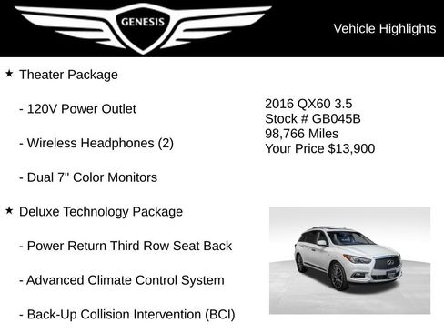 Used 2016 INFINITI QX60 Luxe w/ Deluxe Technology Package AWD/4WD image 5