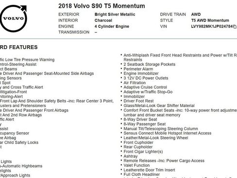 Used 2018 Volvo S90 T5 Momentum w/ Convenience Package AWD/4WD image 17