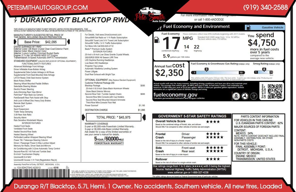 Used 2017 Dodge Durango R/T w/ Blacktop Package RWD image 49