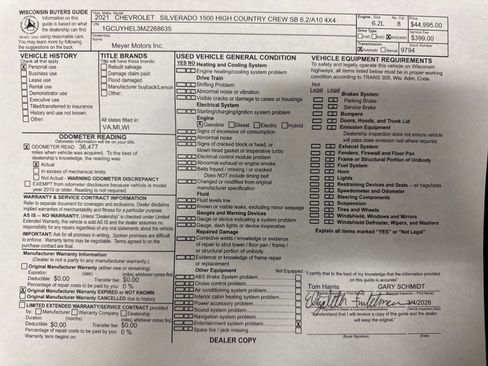 Used 2021 Chevrolet Silverado 1500 High Country w/ Technology Package image 31