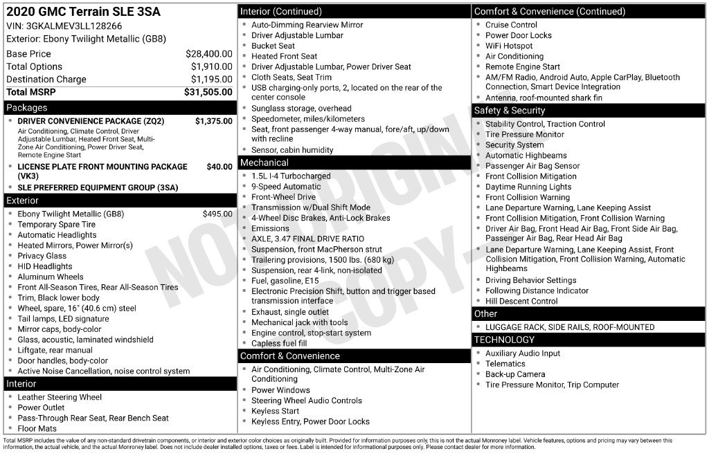 Used 2020 GMC Terrain SLE w/ Driver Convenience Package FWD image 9