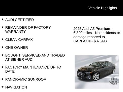 Certified 2025 Audi A5 2.0T Premium w/ Convenience Package AWD/4WD image 10