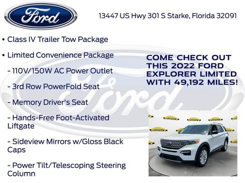 Certified 2022 Ford Explorer Limited w/ Equipment Group 301A RWD image 22
