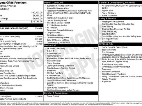 Used 2022 Toyota GR86 Premium w/ ALL Weather Mat Package (TMS) RWD image 11