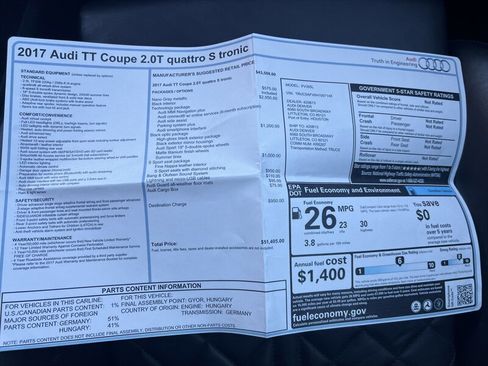 Used 2017 Audi TT 2.0T w/ Technology Package image 14