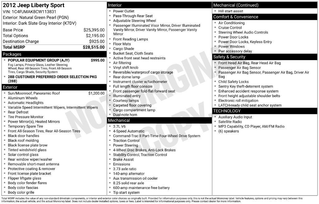 Used 2012 Jeep Liberty Sport w/ Popular Equipment Group AWD/4WD image 3