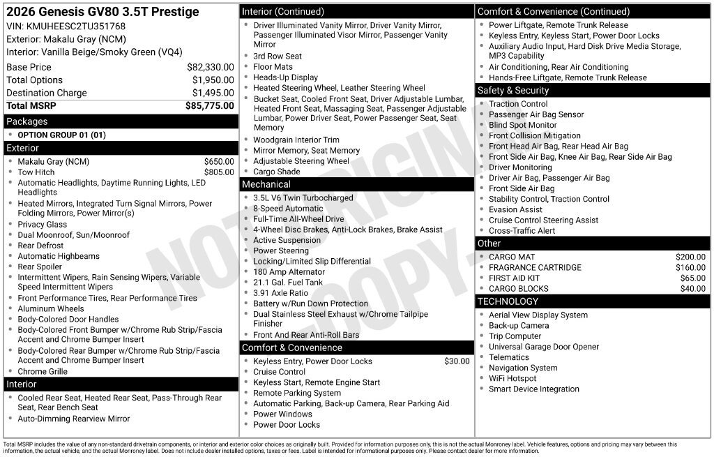 New 2026 Genesis GV80 3.5T Prestige AWD/4WD image 2
