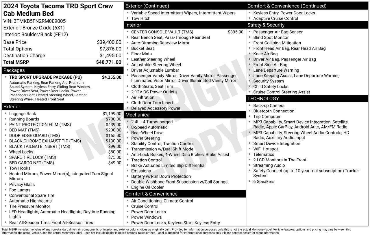 Used 2024 Toyota Tacoma TRD Sport w/ TRD Sport Upgrade Package RWD image 47