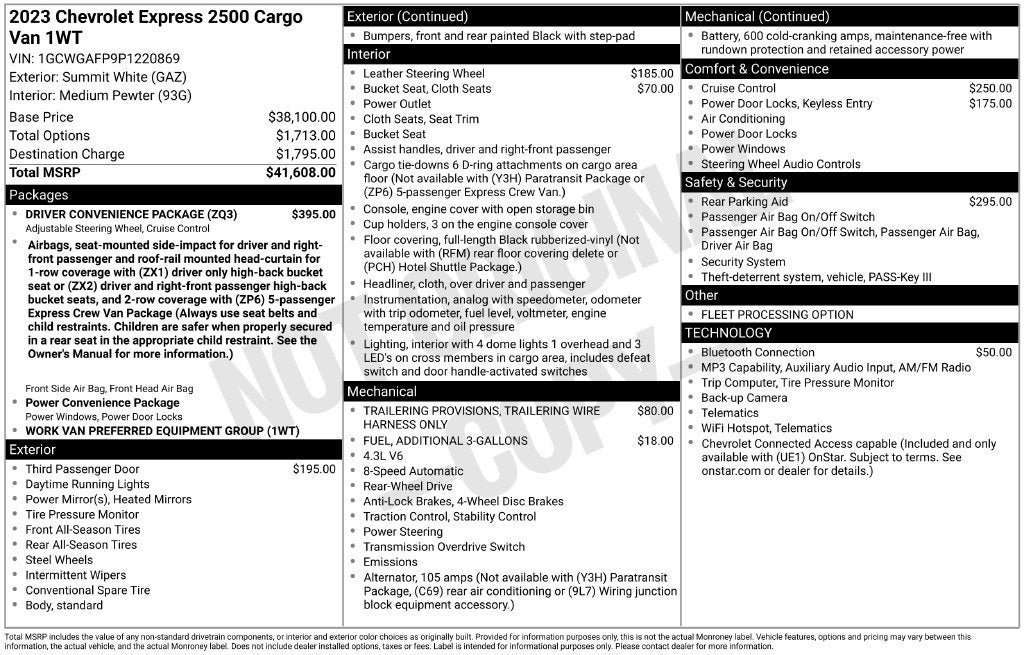 Used 2023 Chevrolet Express 2500 w/ Driver Convenience Package RWD image 5