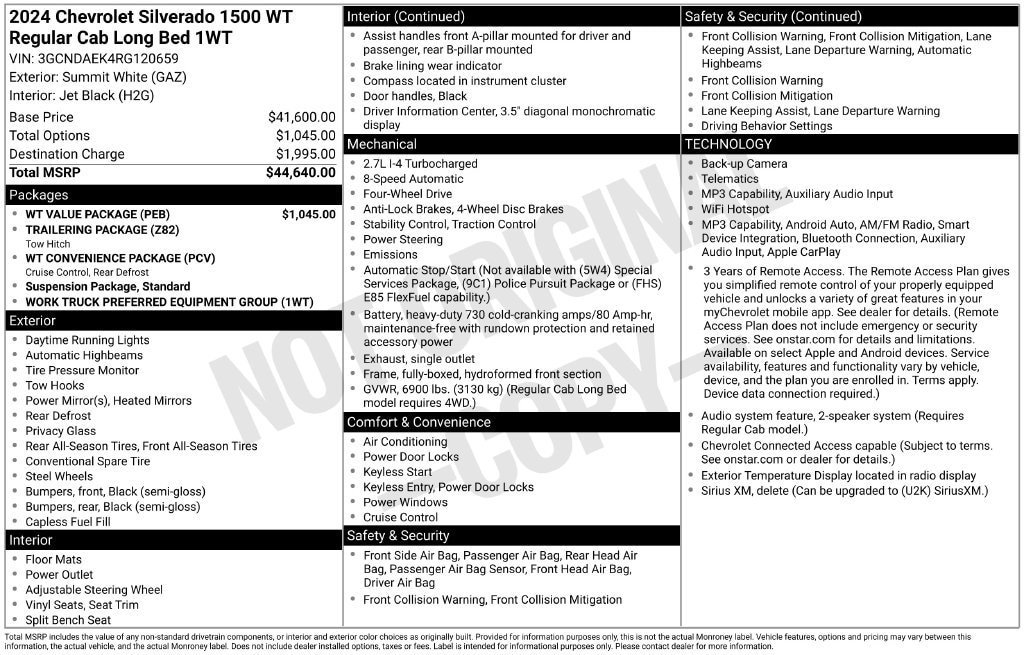 Used 2024 Chevrolet Silverado 1500 W/T w/ WT Value Package AWD/4WD image 2