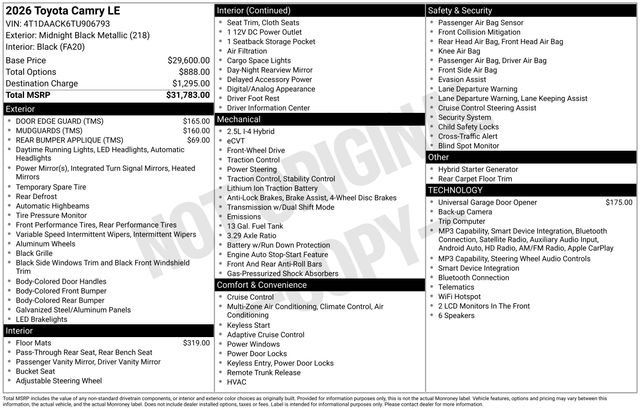 New 2026 Toyota Camry LE FWD image 6