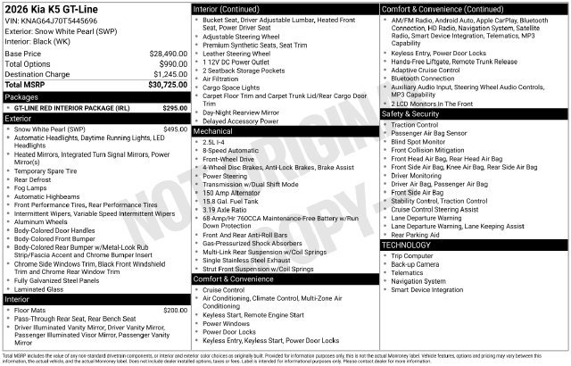 New 2026 Kia K5 GT-Line w/ GT-Line Red Interior Package FWD image 31