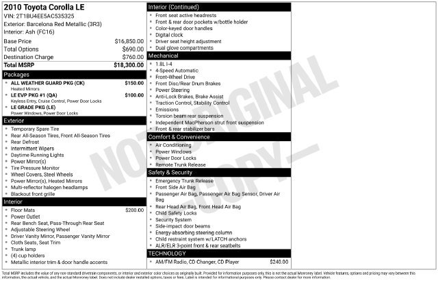 Used 2010 Toyota Corolla LE w/ All Weather Guard Pkg FWD image 25