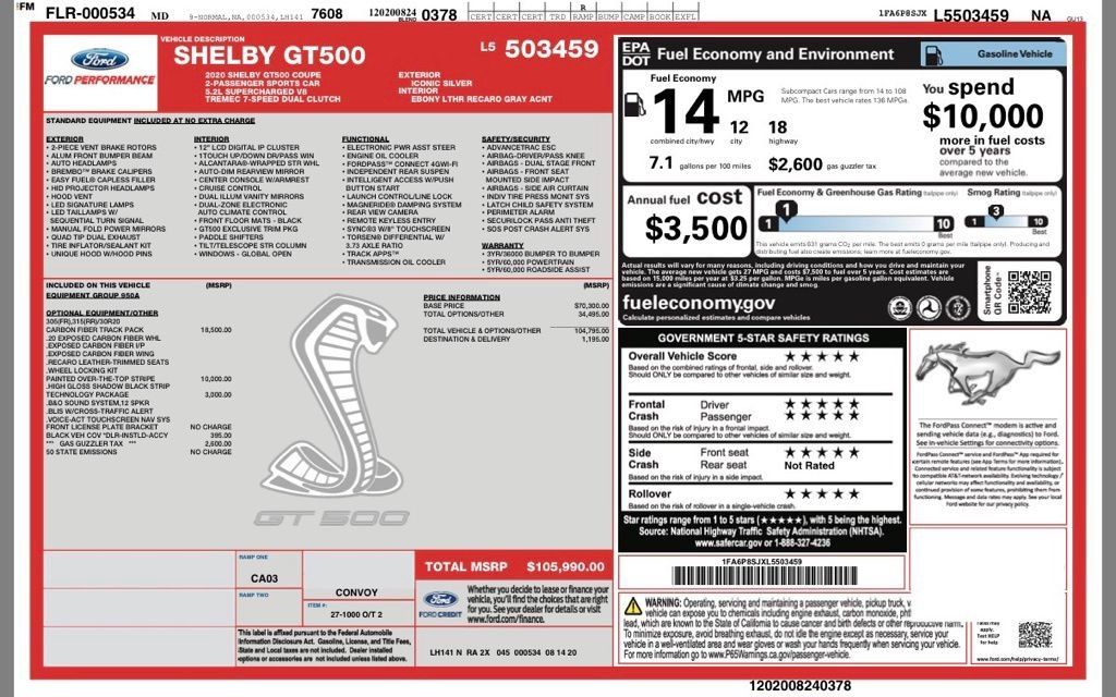 Used 2020 Ford Mustang Shelby GT500 w/ Carbon Fiber Track Pack RWD image 31