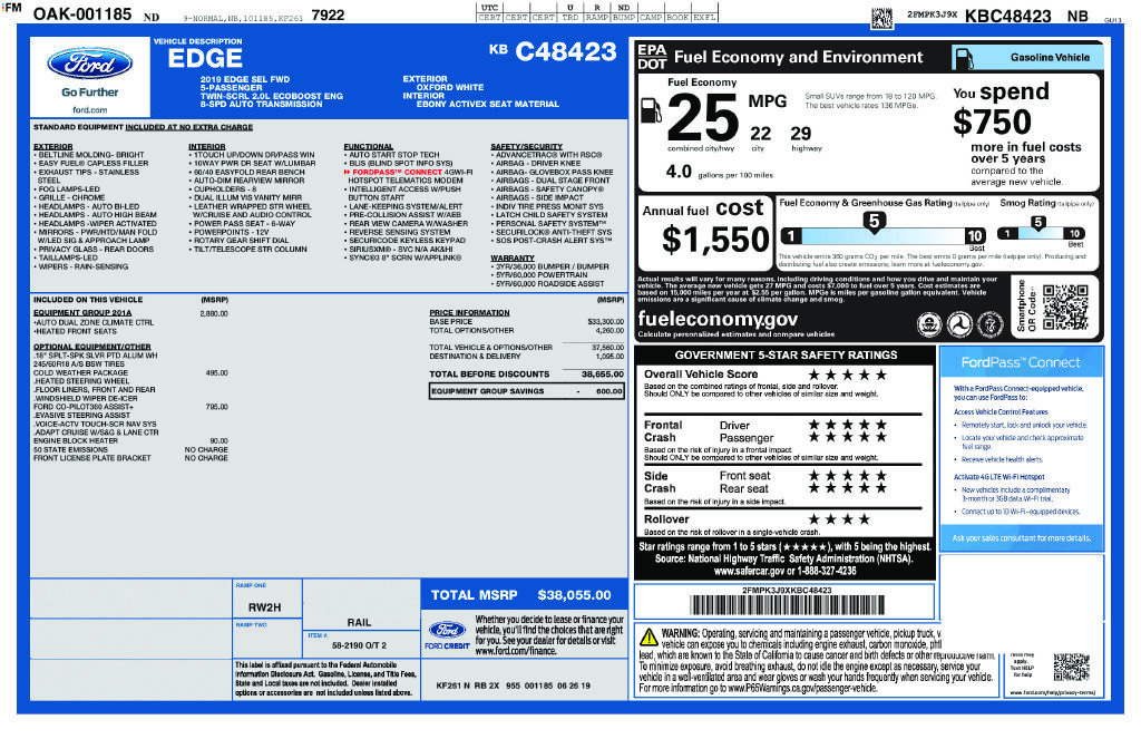 Used 2019 Ford Edge SEL w/ Equipment Group 201A FWD image 19