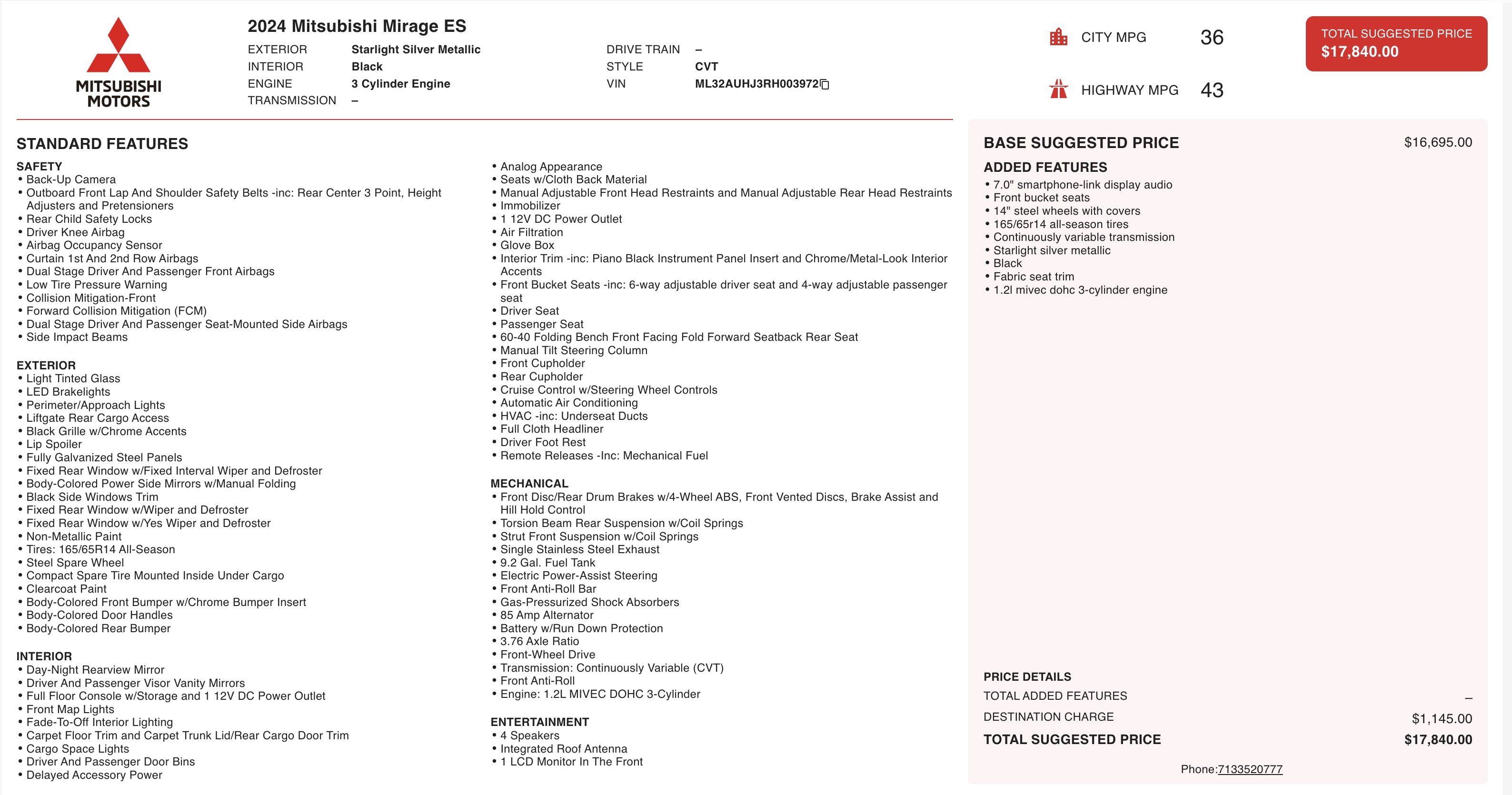 Used 2024 Mitsubishi Mirage ES FWD image 4