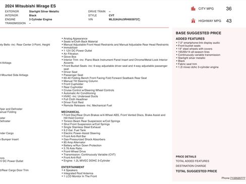 Used 2024 Mitsubishi Mirage ES FWD image 4
